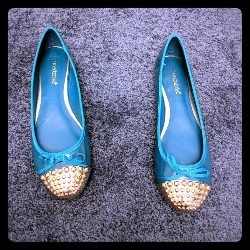 ShoeDazzle ballet flats teal new shiny 8